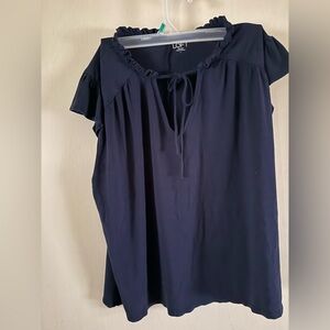 SZ L- LOFT Navy Blouse with Ruffle Detail